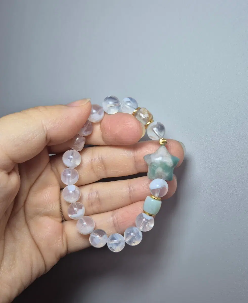8mm 눈꽃쿼츠 벚꽃마노 원석 팔찌 (행운/정화)