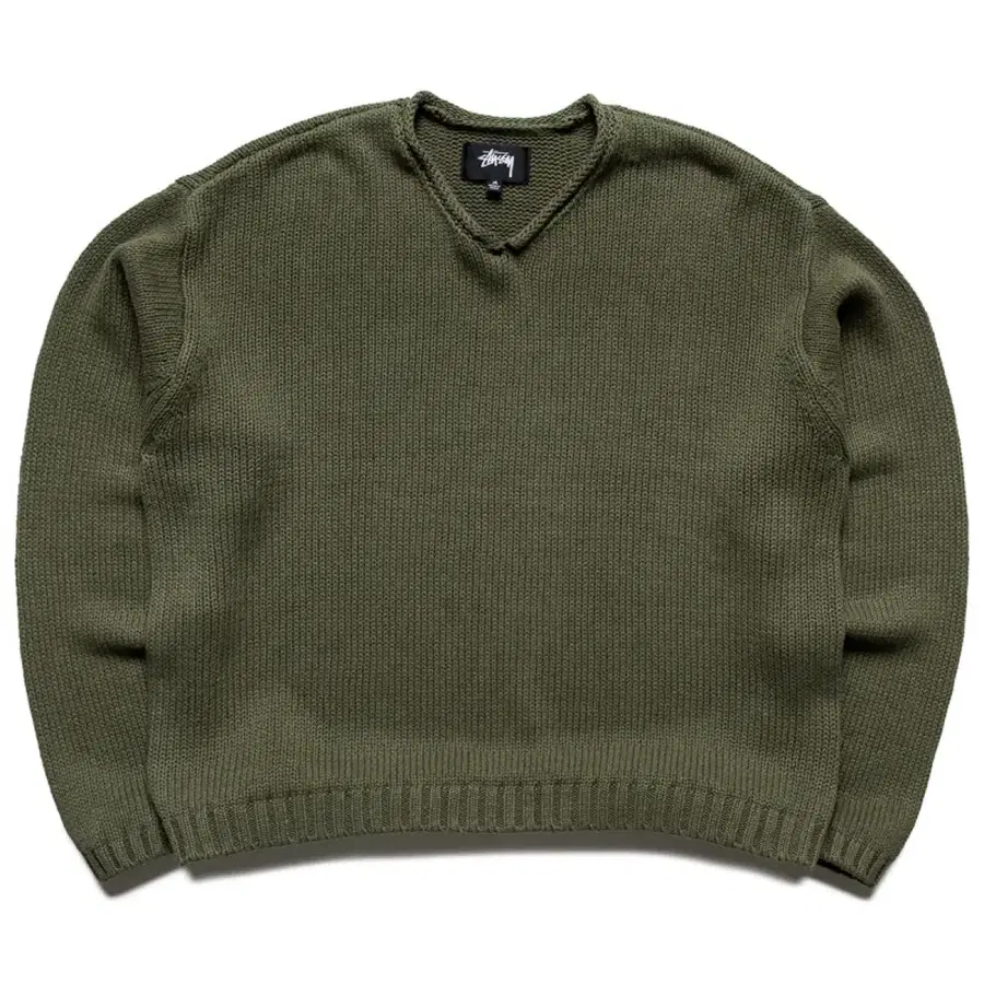 [새상품] 스투시 (Stussy) 남성 롤 V넥 스웨터 올리브 XXL