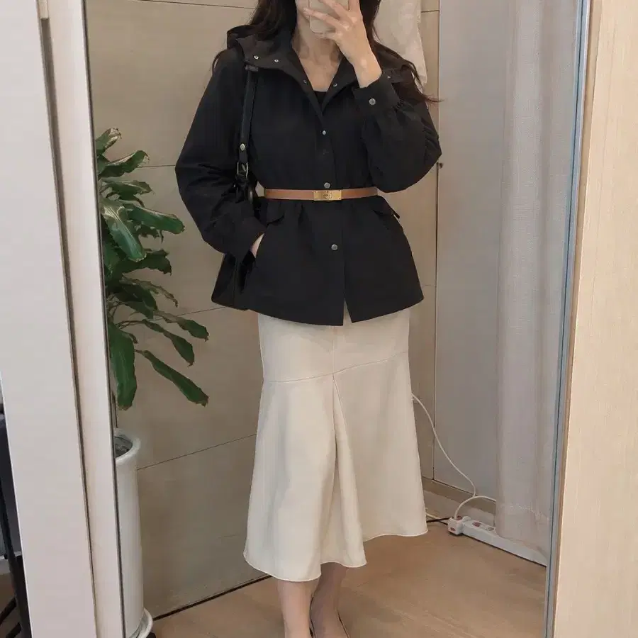 지금 입기 딱 좋은 셔링 하이넥 후드 점퍼자켓 새상품 5566