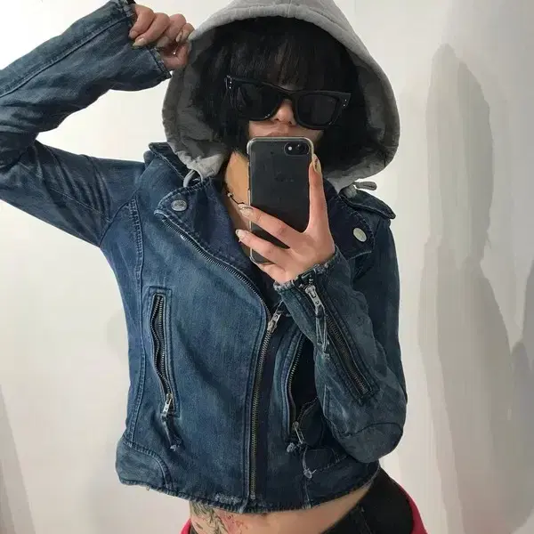 S 트루릴리젼 후드 레이어드 언발란스 라이더 데님 자켓