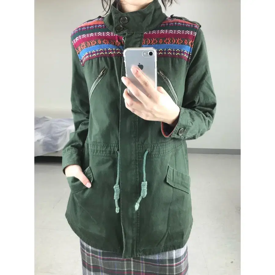 일본빈티지 카키 에스닉 히피 보헤미안 하이넥 필드자켓 야상 아우터
