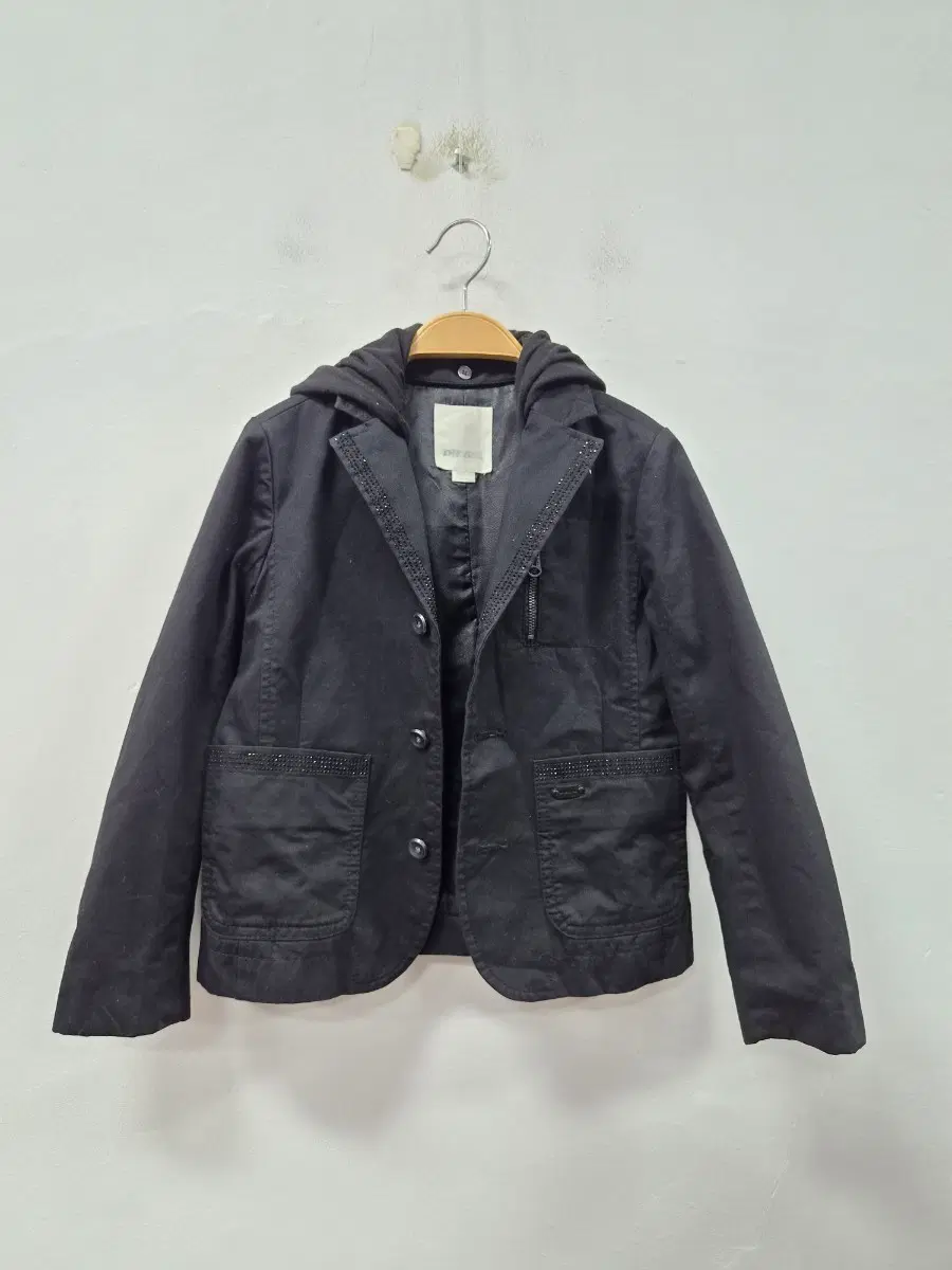 아동) DIESEL 블랙 후드 탈부착 자켓