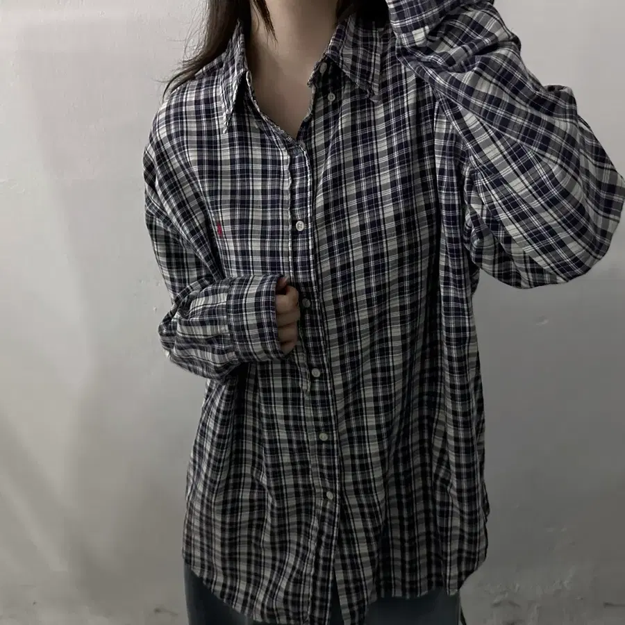 (L) 폴로 랄프로렌 네이비 체크 셔츠 남방