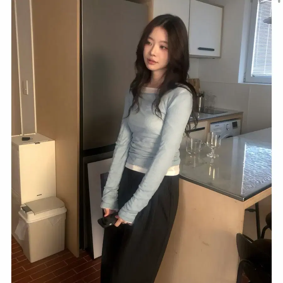[니어웨어 언유즈얼리 플랏 텐셀 티] 시스루/간절기긴팔/레이어드 소라