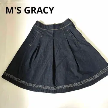 M'S GRACY 데님 플레어 스커트 밑단 레이스 무릎 기장