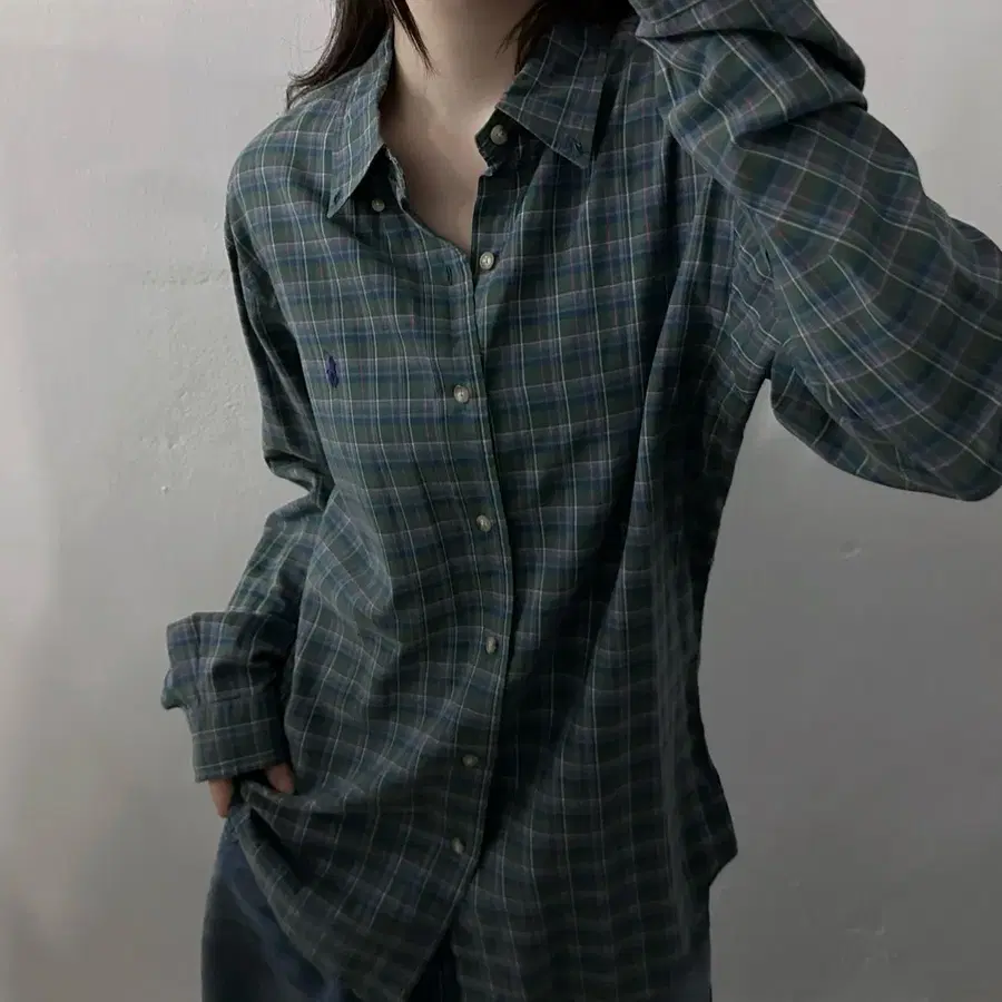 (L) 폴로 랄프로렌 체크 셔츠 남방 그린