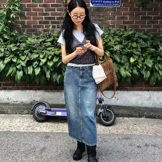 중청 데님 롱스커트