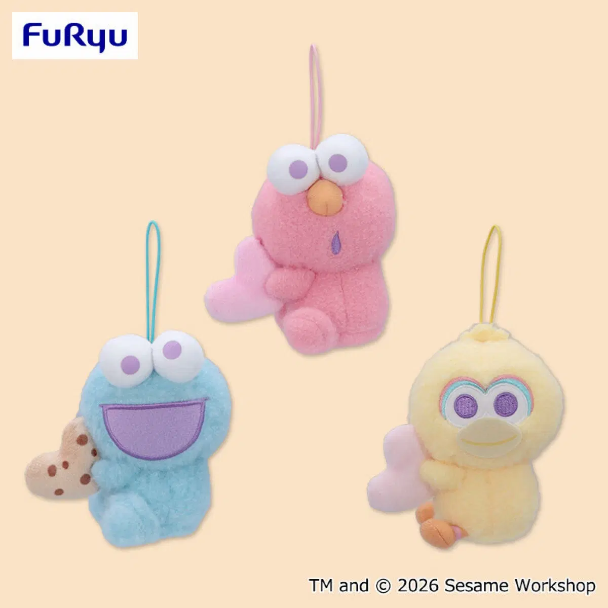 (3종 세트) 세사미 스트리트 하트 마스코트 인형