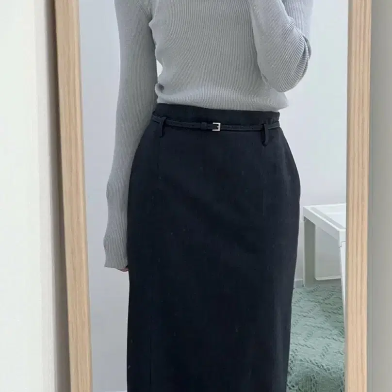 SIE 시에 젠느 울 벨티드 스커트 차콜 롱 S