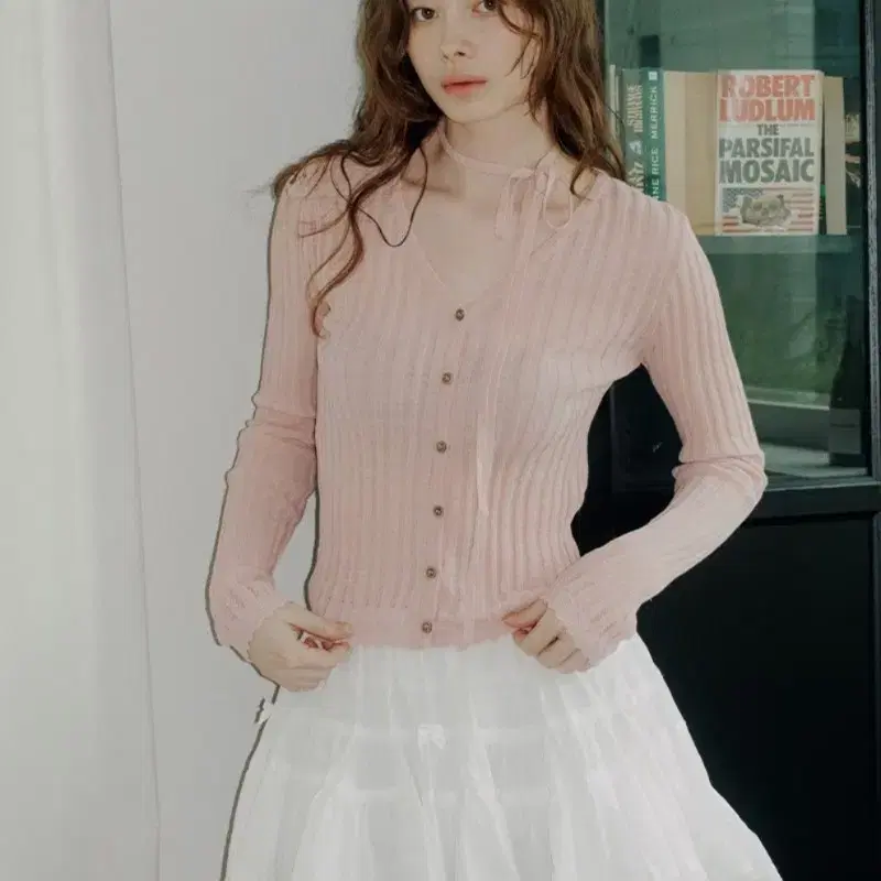 베르브 린넨 타이 가디건 핑크