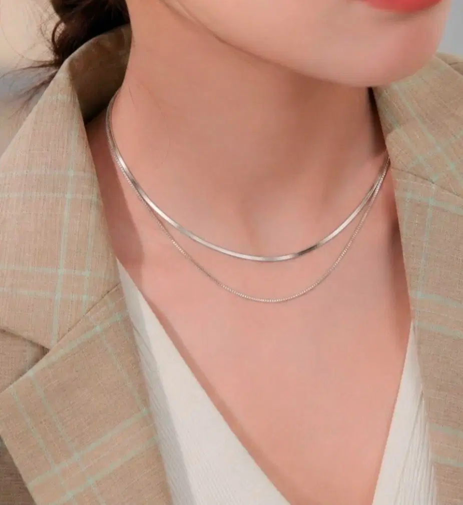 실버 레이어드 목걸이