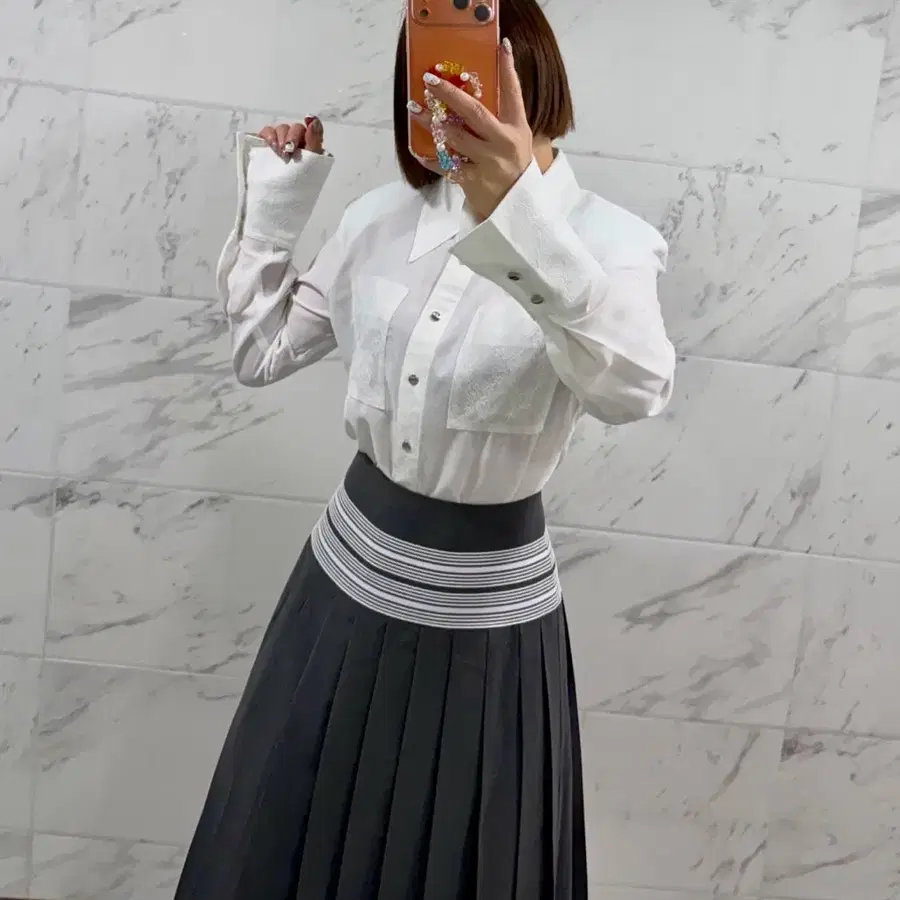 js뉴욕스타일세일(당일발송)라인배색 포인트 플리츠주름 그레이 치마s5
