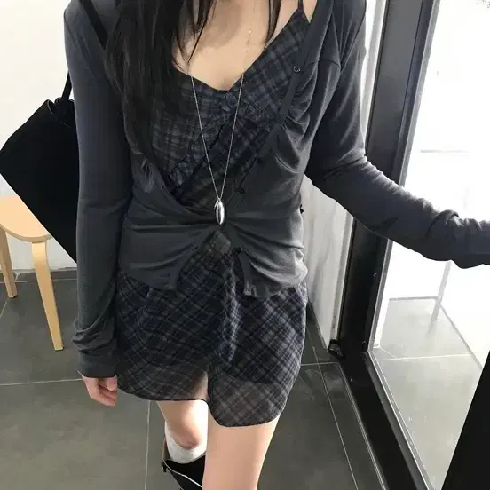 히어비포 hereb4 체크 레이어드 원피스