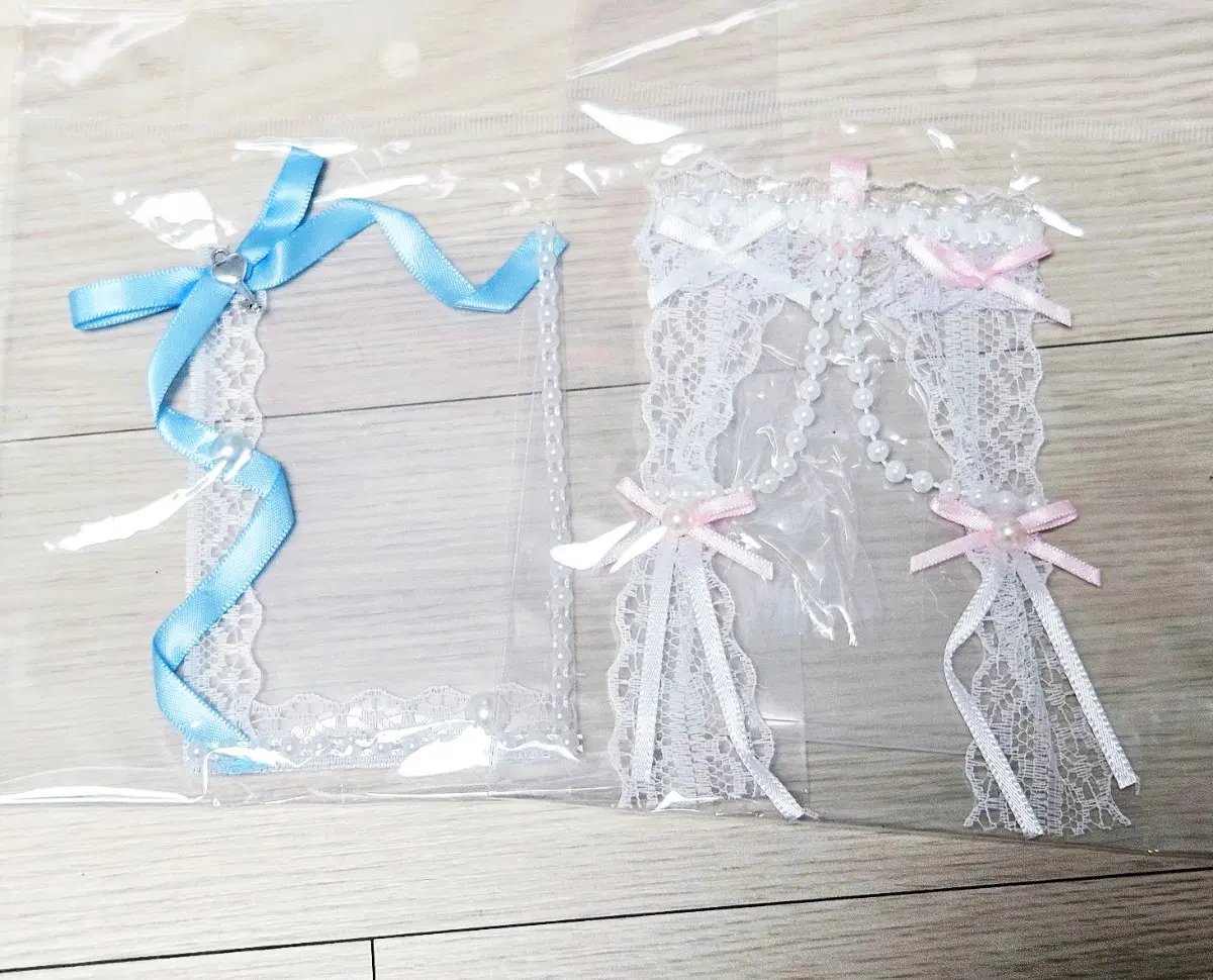 탑로더 2종 일괄 블루 핑크 레이스 진주 탑꾸 카드 홀더 체키
