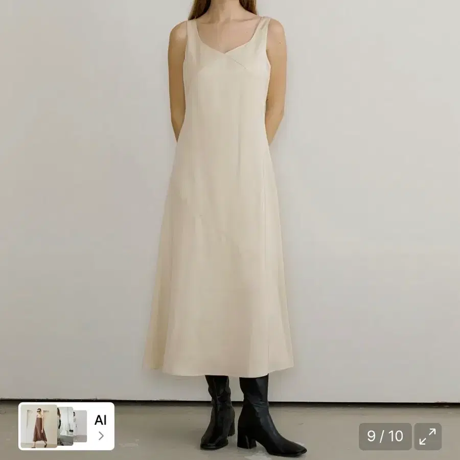 오떼뜨 실키 원피스 아이보리 민소매 롱 원피스