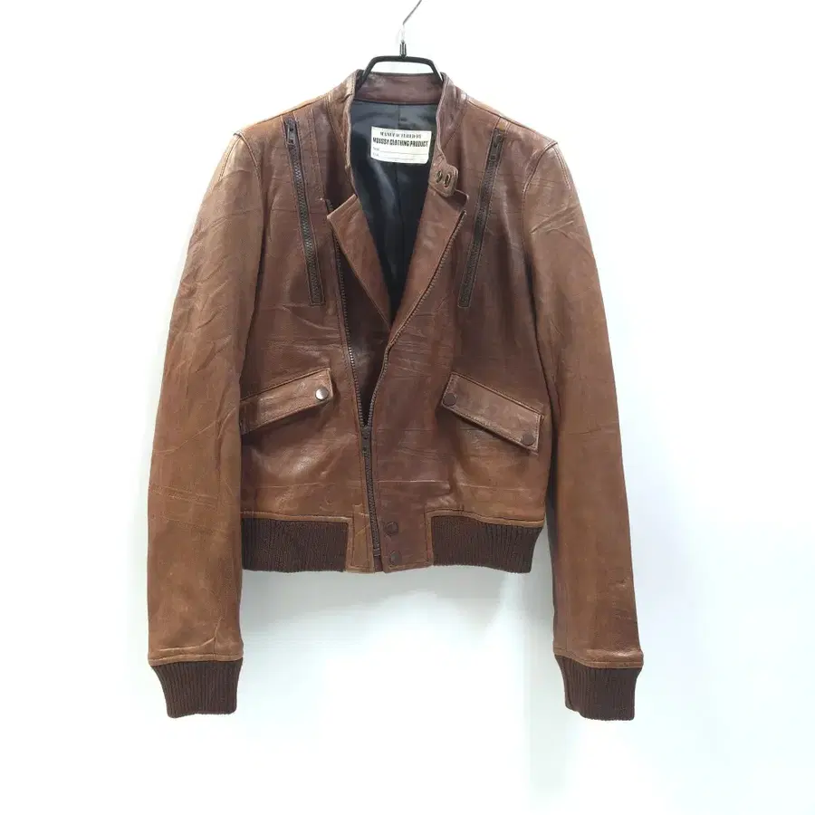 MOUSSY 마우지 빈티지워싱 램스킨 가죽라이더자켓 시보리블루종 C505