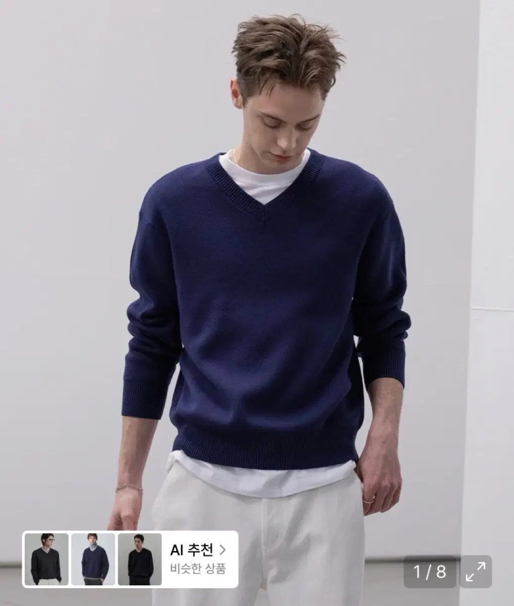 데꼬로소 소프트 코튼 브이넥 니트 네이비 2