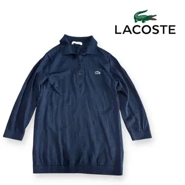 새상품급 LACOSTE 니트 피케 셔츠 7부 소매 오피스 네이비 악어 로고
