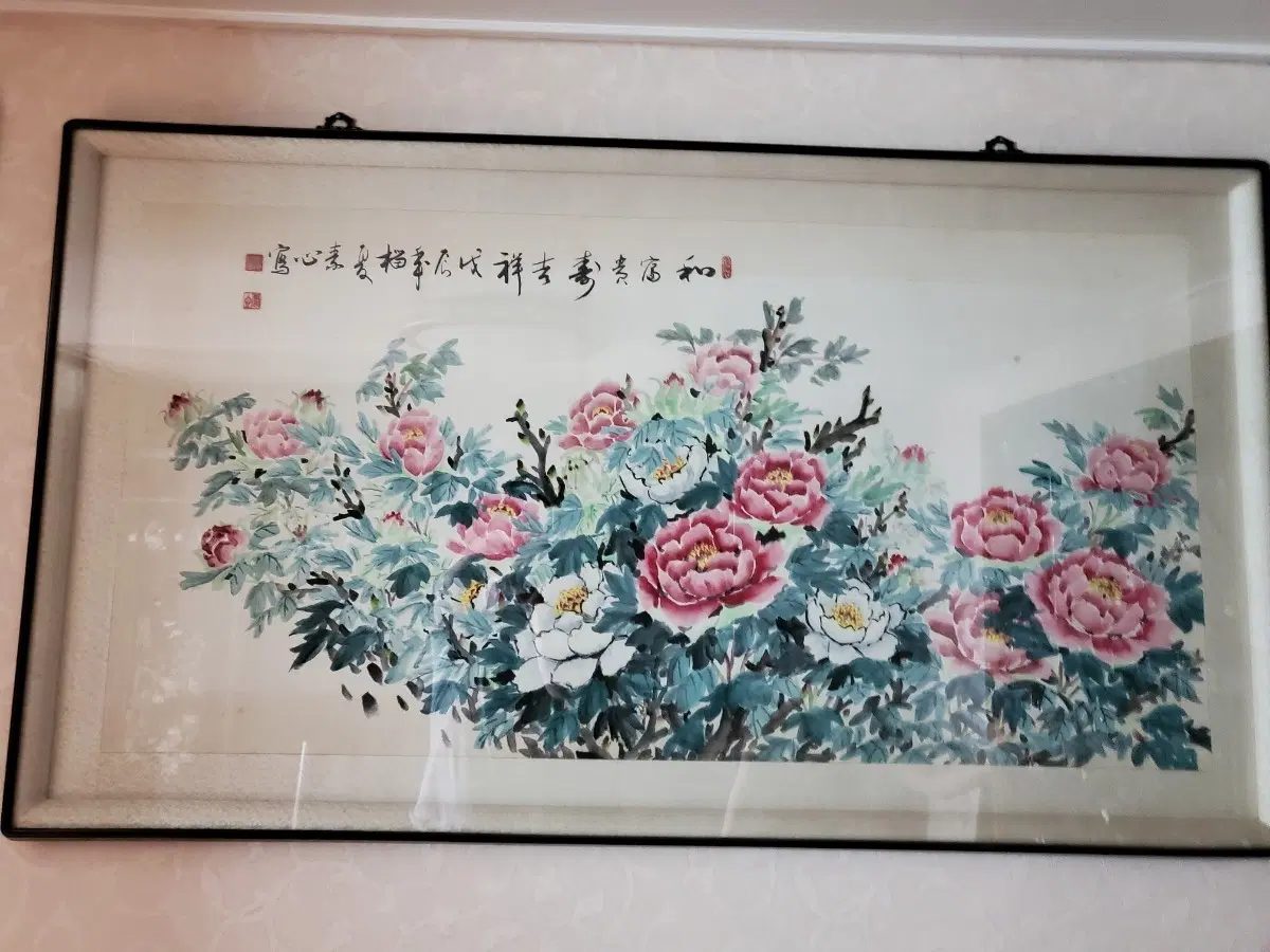 동양화 모란도 액자