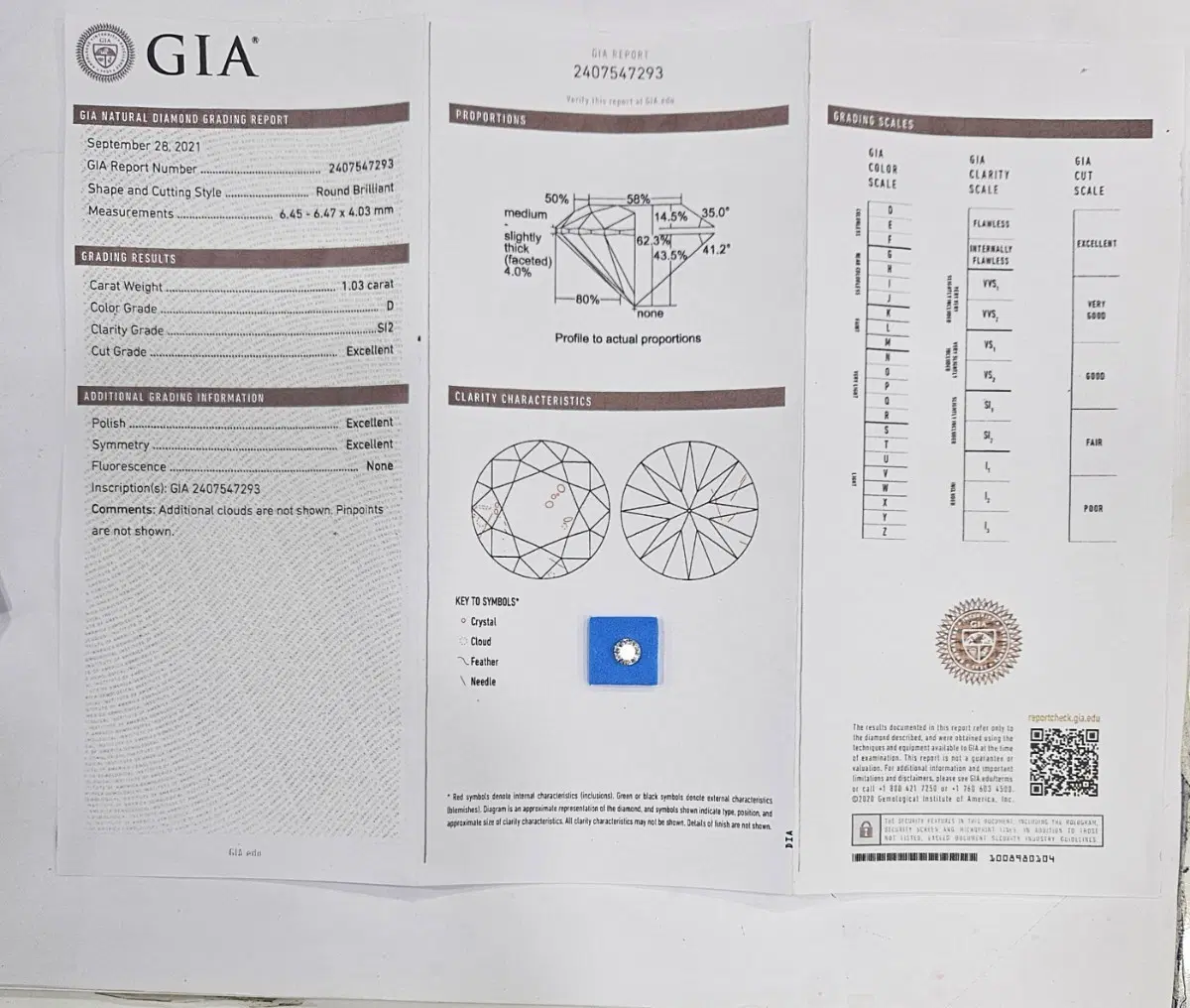 GIA 1.03캐럿 다이아몬드