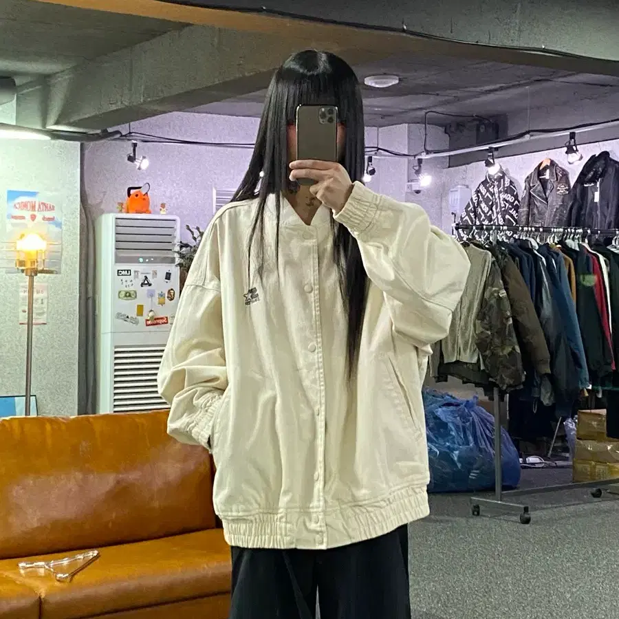 스타터 로고 아이보리 블루종 자켓 B6075
