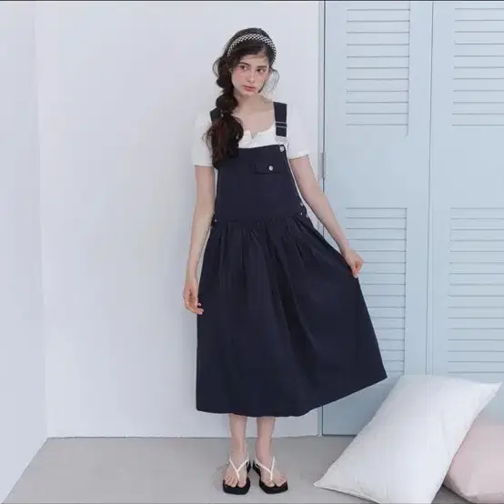 더오유 썸머 빈티지 코튼 오버롤 원피스