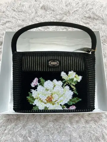 택 포함 새상품 FEILER 페이러 꽃무늬 핸드백 블랙 일본제