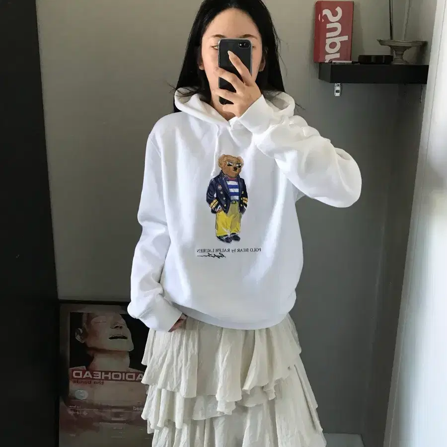 폴로 랄프로렌 QR코드택 베어 화이트 후드티