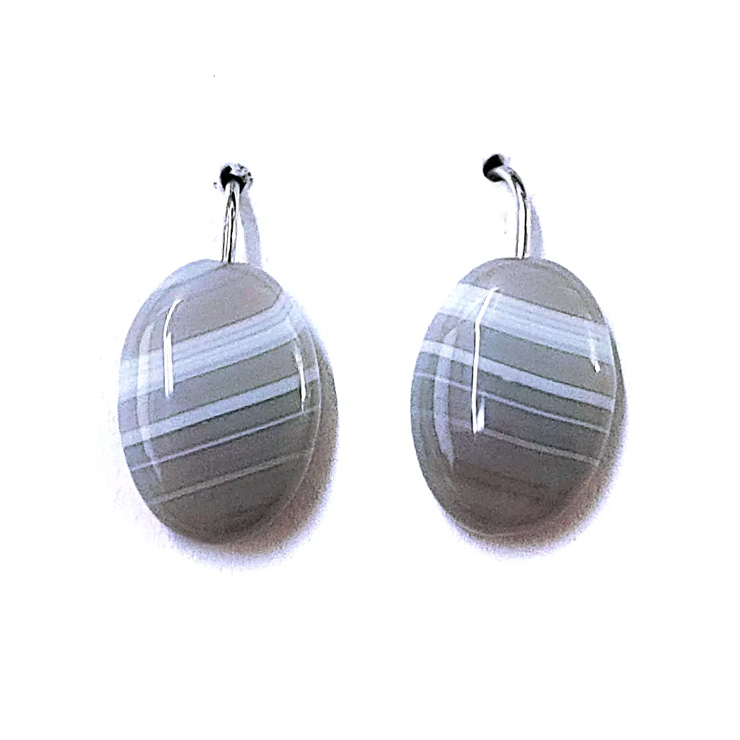 925은 천연 밴디드아게이트 귀걸이 14mm 원석