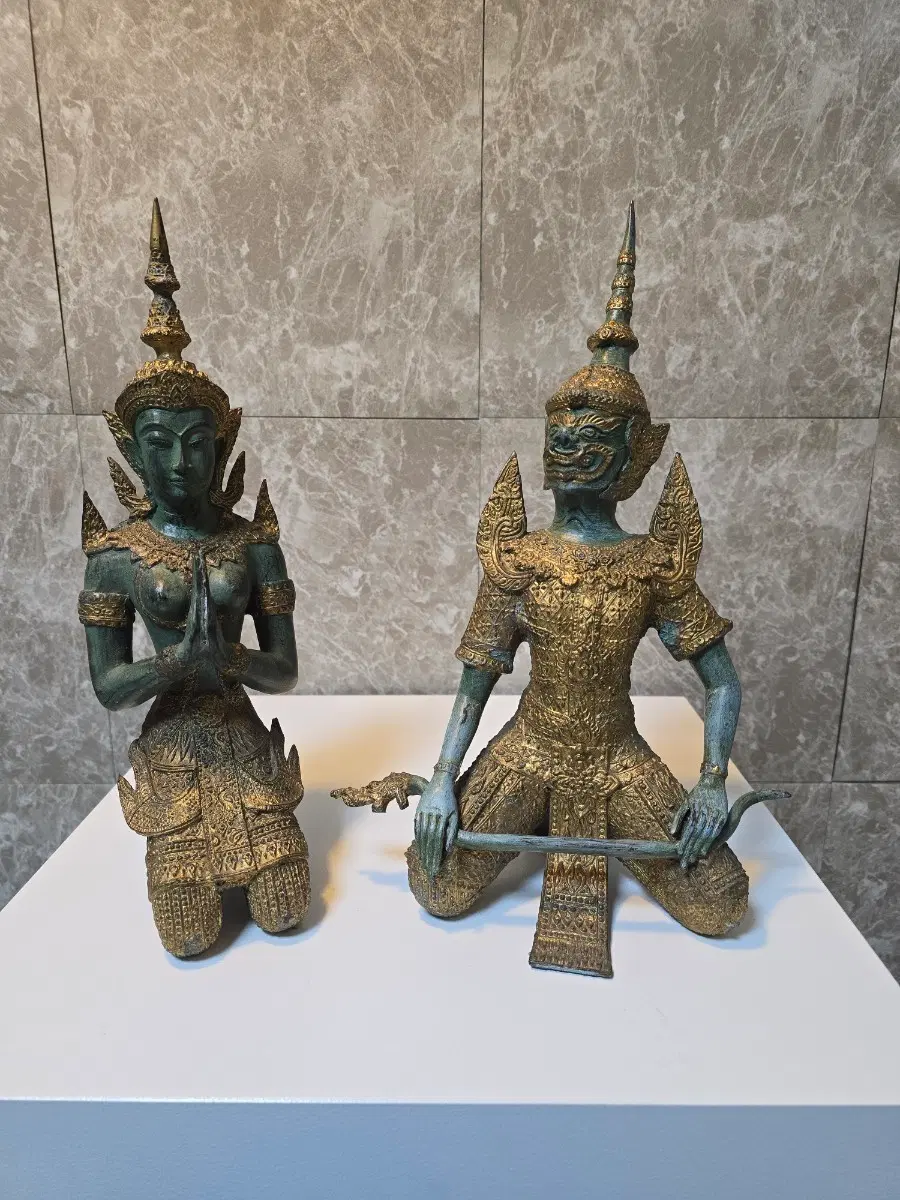 태국 청동 금채 테파놈과 야크샤 사원 수호신상 일괄