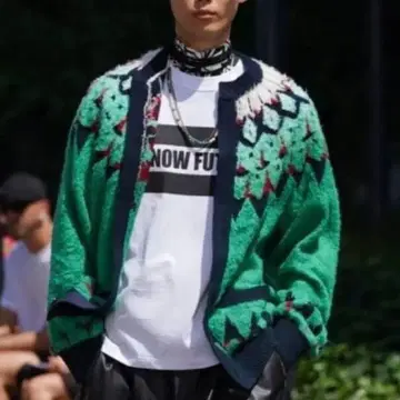sacai 사카이 미사용 자카드 니트 가디건 사이즈 4 그린