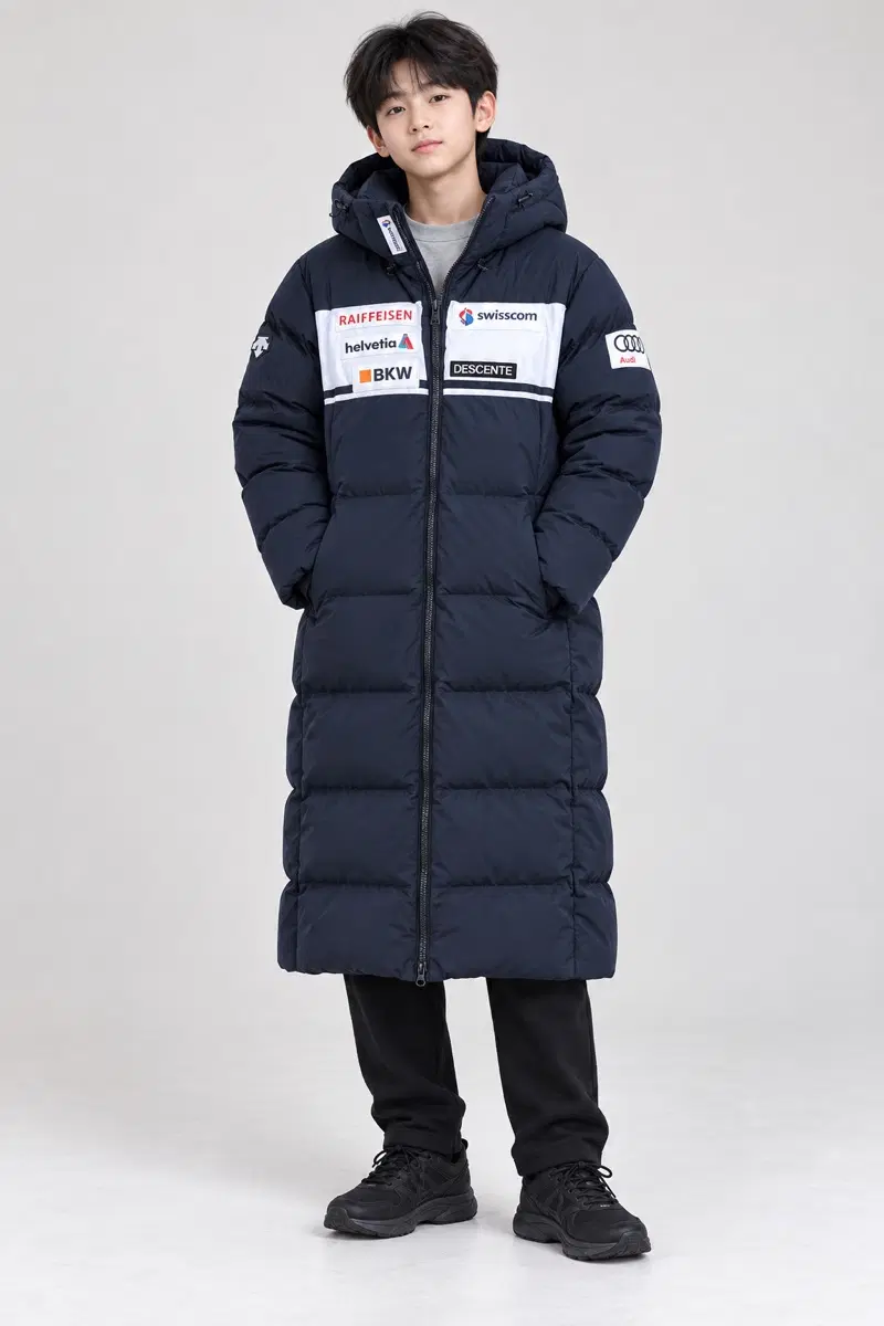 85S(160사이즈 데상트 아우디 롱 패딩 블랙 정품 오리털 스키패딩