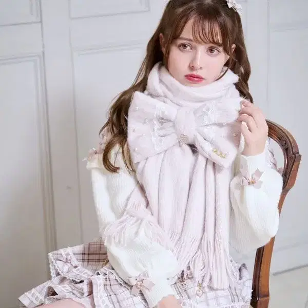 LIZ LISA 리즈리사 샤기 리본 스톨 머플러 목도리