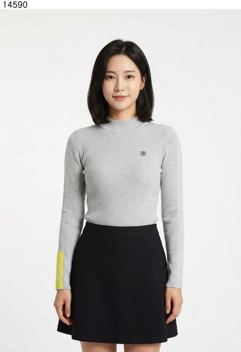 지포어 여성 손목 배색 골지 긴팔 니트
