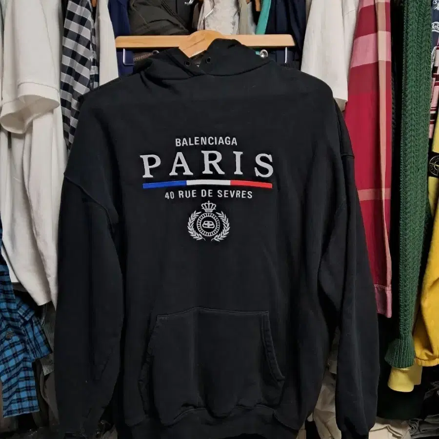 발렌시아가 파리 자수 후드티 블랙 x 실측 100 백화점판