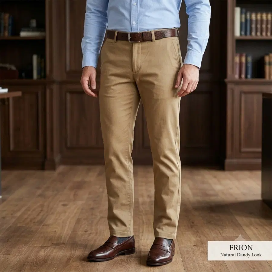 [신규택 소장급] FRION 남성 면 스판 면바지 - 내추럴 샌드 베이지, 34 size