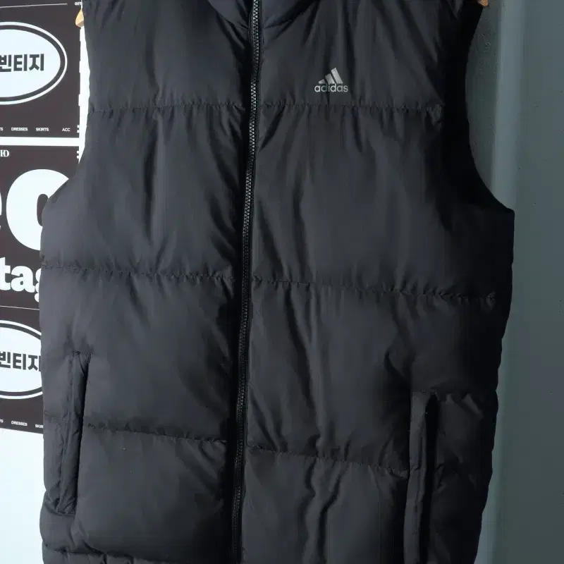 (M-L) 아디다스 패딩 점퍼자켓 조끼 덕다운 블랙 올드스쿨-H40255