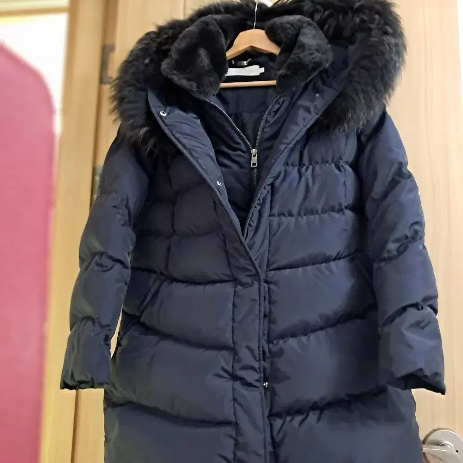 겨울 퍼 후드 패딩 코트 네이비