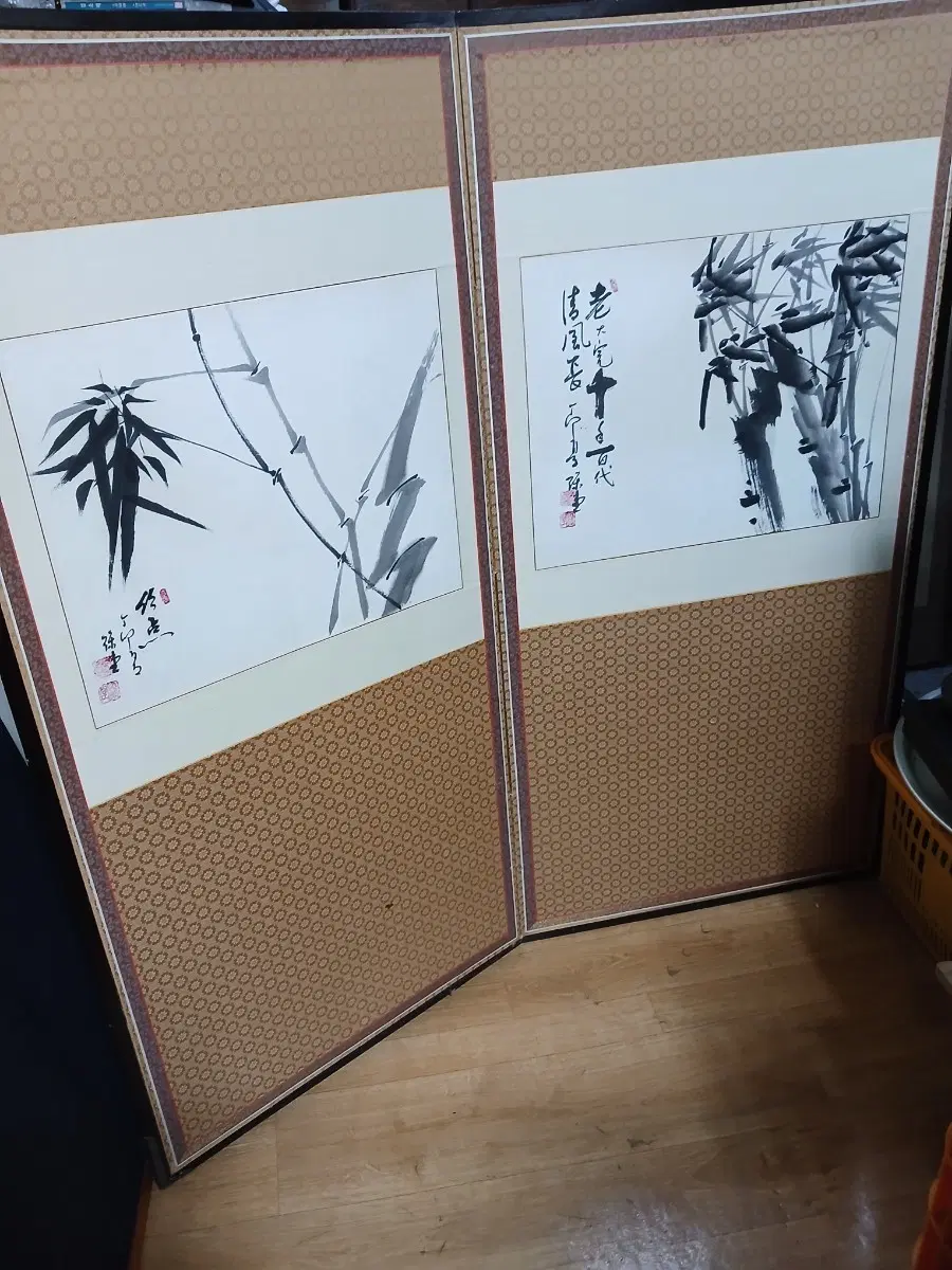 대나무 그림 2폭병풍