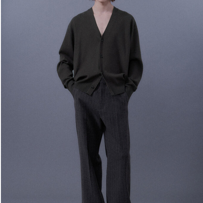 시스템옴므 25fw 울 블렌드 브이넥 니트 가디건 다크그레이 95 (새상품)