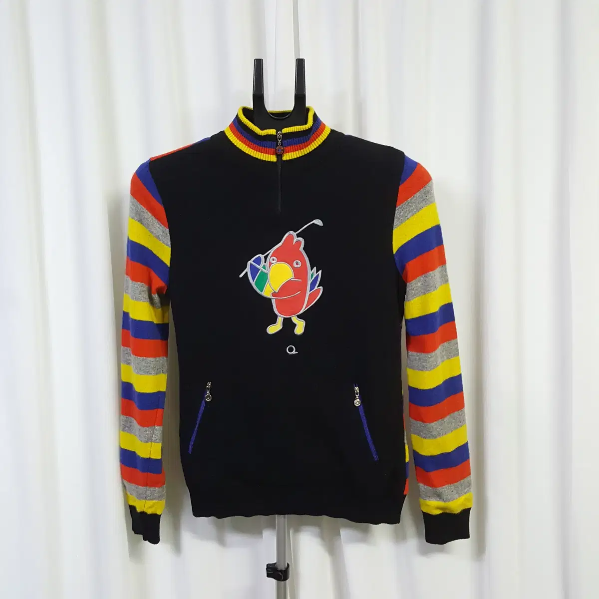 macaw 마코 여성 골프 안감방풍 하이넥 컬러풀 긴팔 집업 니트 95 오일장