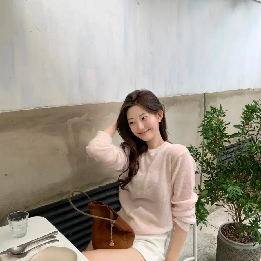 제니오 블러쉬 쉬어 긴팔 니트 베이비핑크 시스루 유넥 그물 여름 가디건