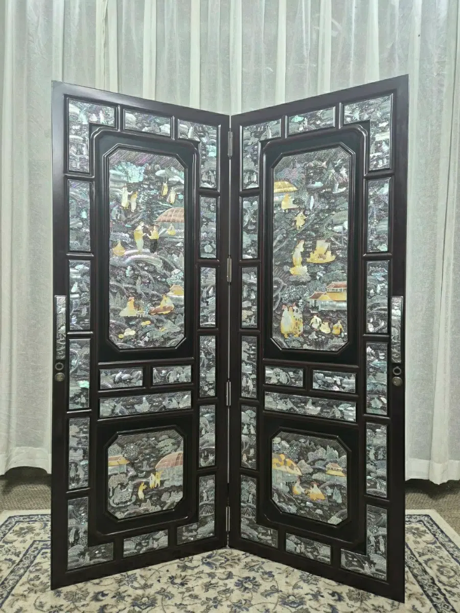 No.9-5 70S 빈티지 통영 심청전 자개 2폭 병풍 파티션