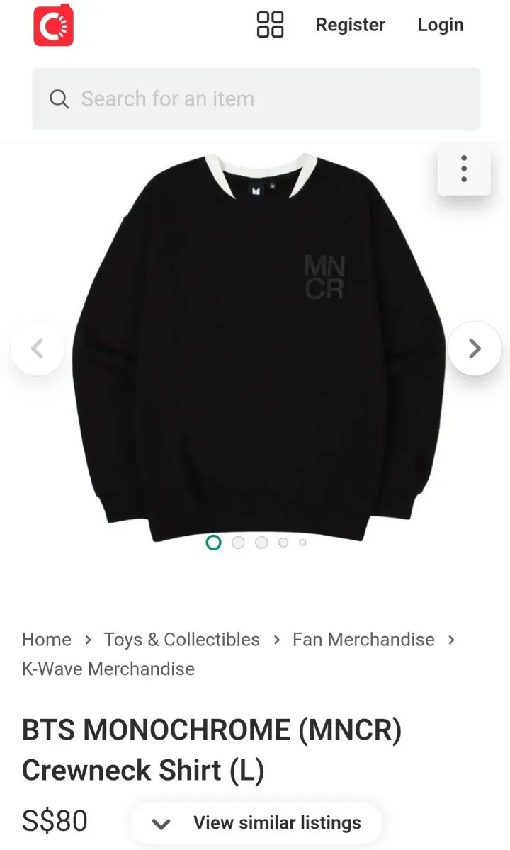 BTS MNCR CREWNECK SHIRT SIZE(XL)