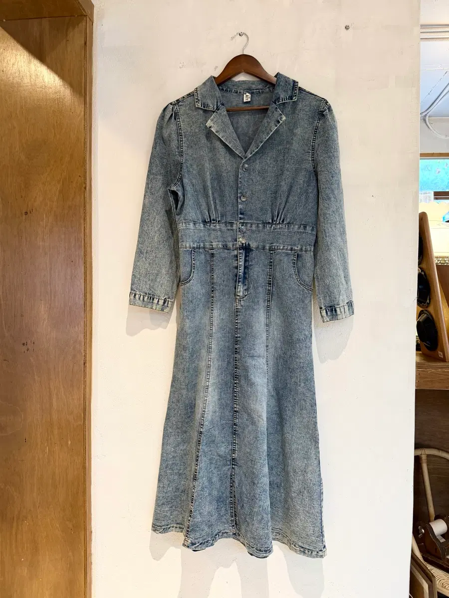 Japanese Vintage 워싱 스판 데님롱원피스