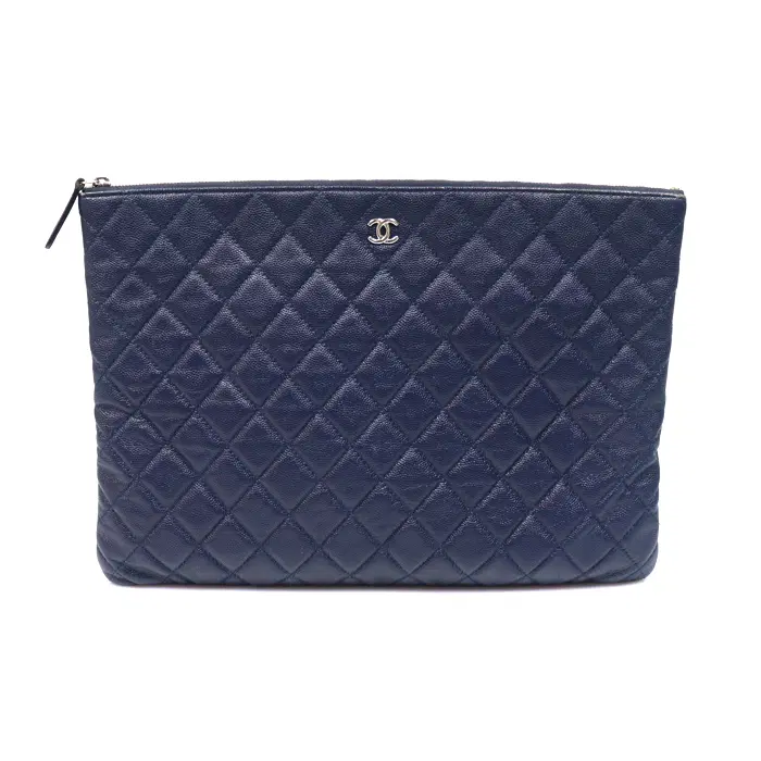 Chanel(샤넬) A82552 네이비 캐비어 은장 CC로고 클래식 라지 O CASE 파우치 클러치 (24번대) MUJ27824CH