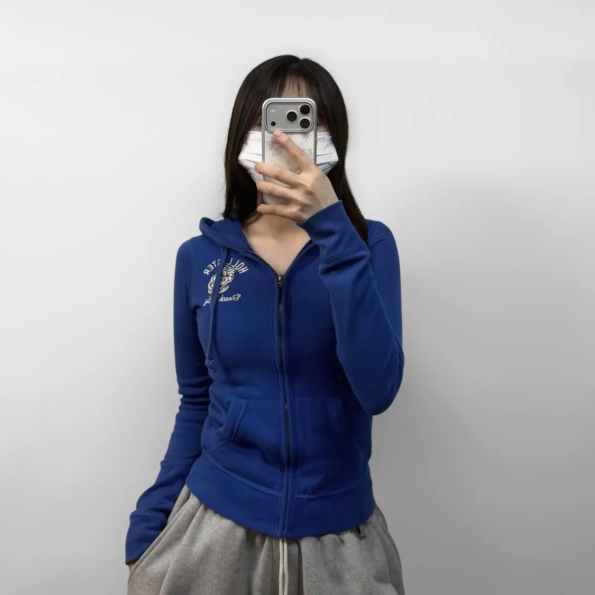 홀리스터 스펠 로고 후드집업 블루