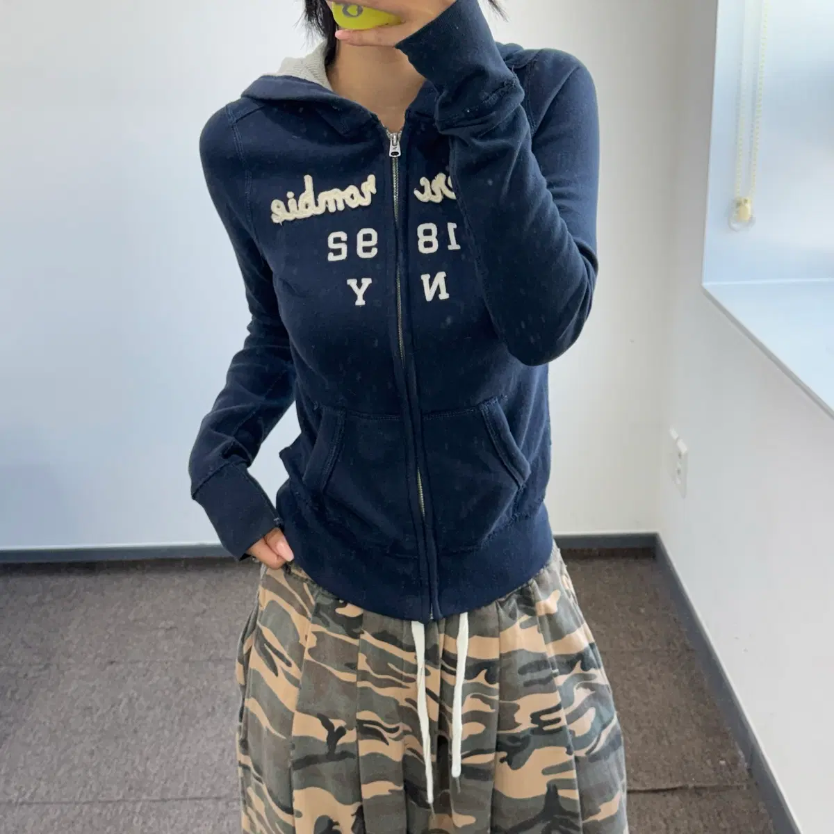 Abercrombie 아베크롬비 레터링 로고 네이비 후드집업