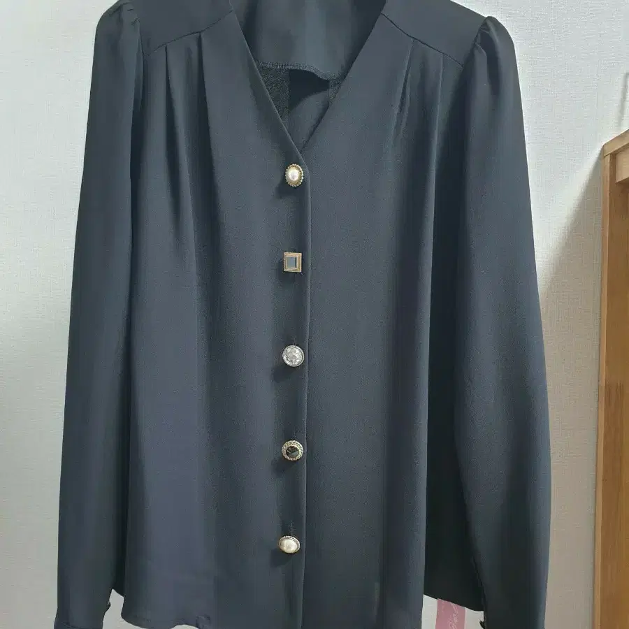 블라우스 진주 단추 셔츠 싸이즈F