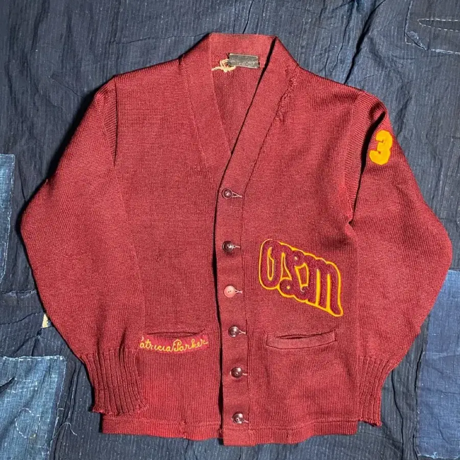 30-40s Detroit Knitting Mills 레터맨 바시티 가디건 S